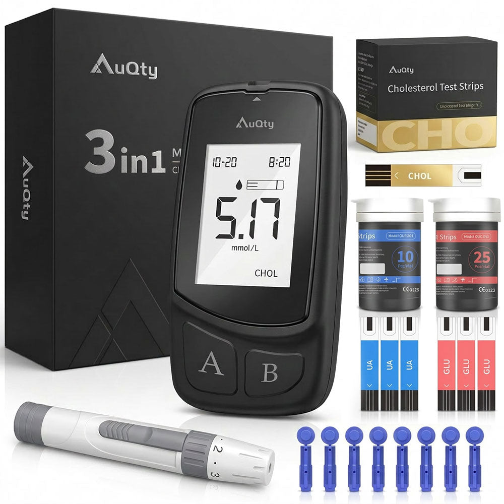 AuQty GUC: 3 In 1 Monitor (Cholesterol test kit, Glucose & Uric Acid) - Steezia.co.uk