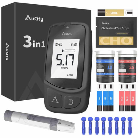 AuQty GUC: 3 In 1 Monitor (Cholesterol test kit, Glucose & Uric Acid)