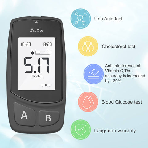 AuQty GUC: 3 In 1 Monitor (Cholesterol test kit, Glucose & Uric Acid)