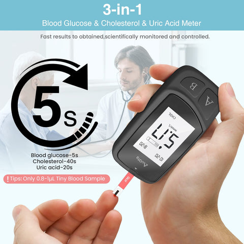 AuQty GUC: 3 In 1 Monitor (Cholesterol test kit, Glucose & Uric Acid)