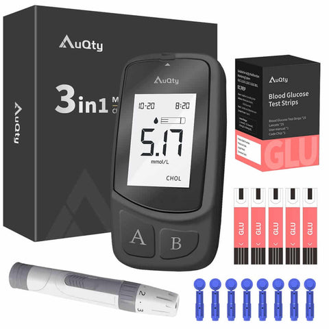 AuQty GUC: 3 In 1 Monitor (Cholesterol test kit, Glucose & Uric Acid)