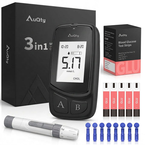 AuQty GUC: 3 In 1 Monitor (Cholesterol test kit, Glucose & Uric Acid) - Steezia