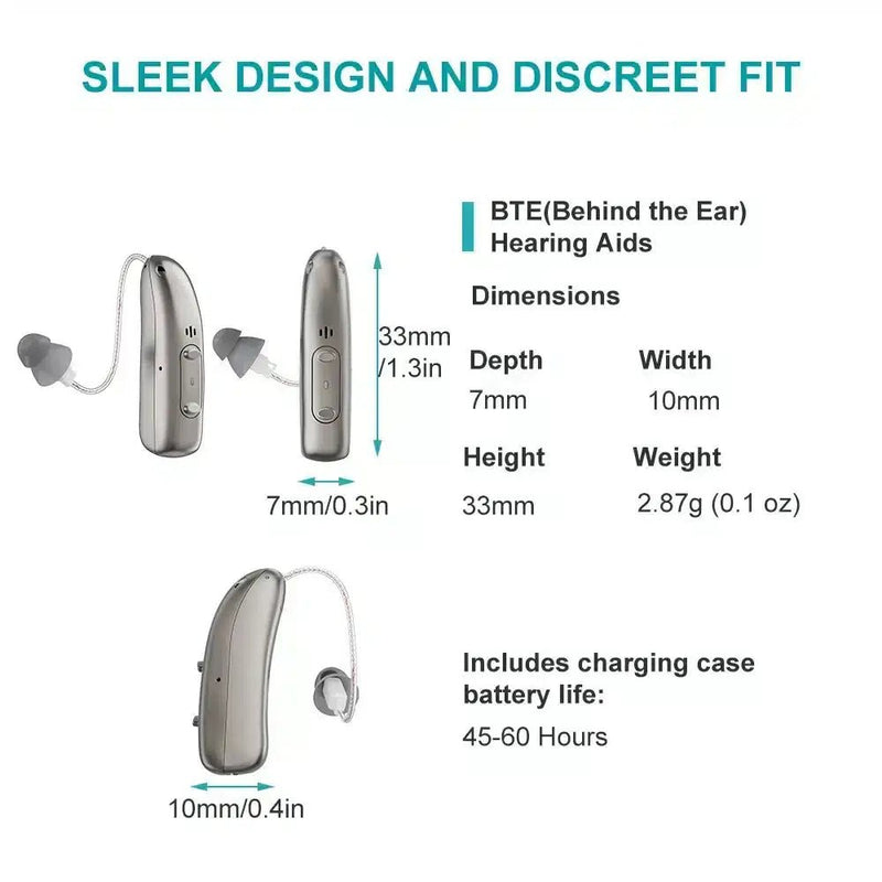 Rechargeable Behind ear hearing aids, Bluetooth with App control (Ref: R03L1) - Steezia
