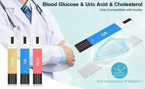 AuQty GUC: 3 In 1 Monitor (Cholesterol test kit, Glucose & Uric Acid)