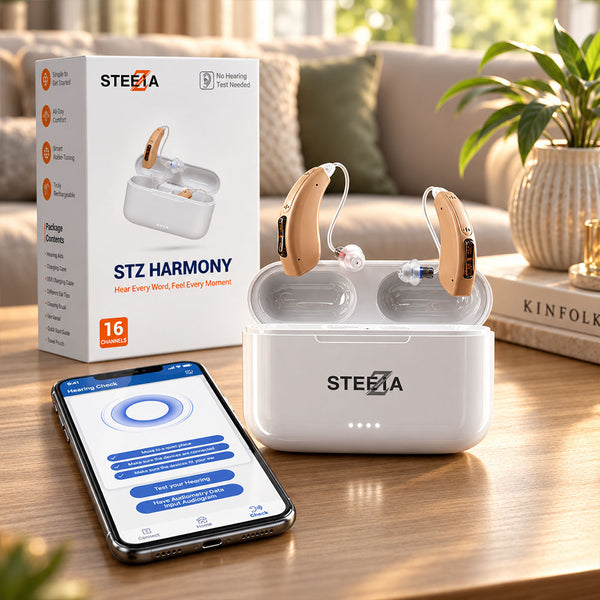 Bluetooth Hearing Aids – Rechargeable RIC Behind-the-Ear with App Control, Phone Calls & Music Streaming – Steezia hearing aids - STZ Harmony 