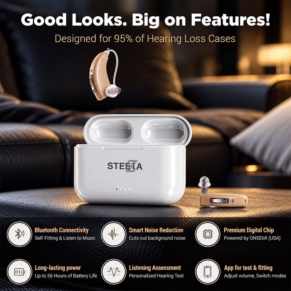 Bluetooth Hearing Aids – Rechargeable RIC Behind-the-Ear with App Control, Phone Calls & Music Streaming – Steezia hearing aids - STZ Harmony 