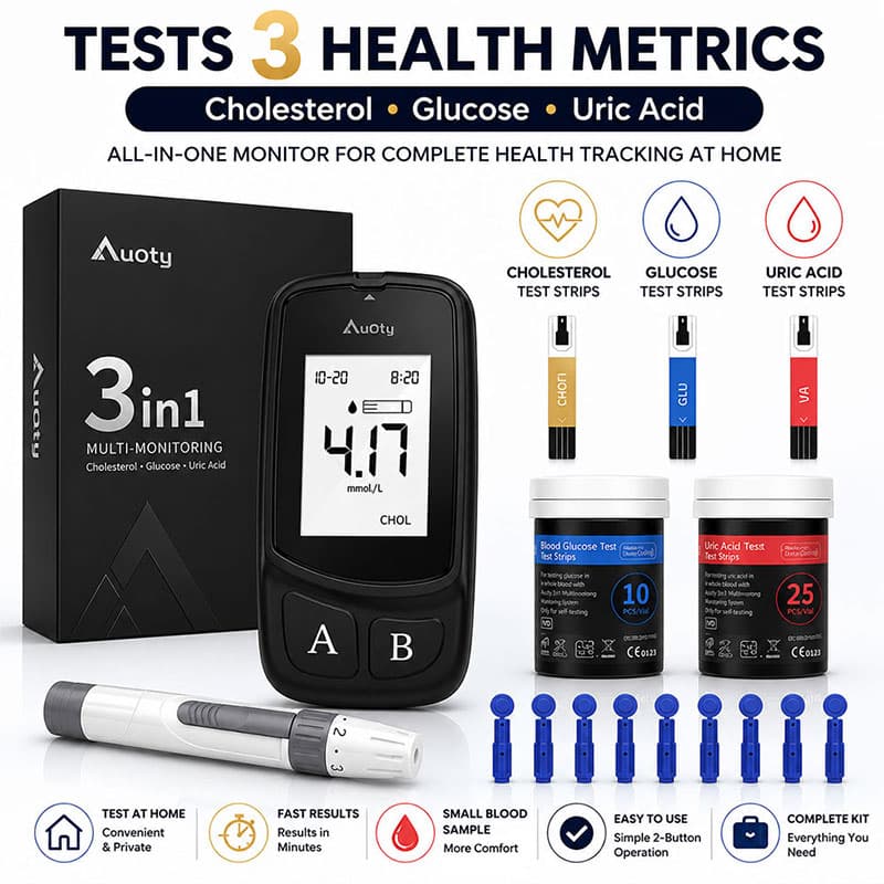AuQty GUC 3-in-1 Health Monitor – Cholesterol, Glucose & Uric Acid Test Kit Secondary image