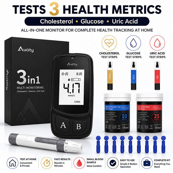 AuQty GUC 3-in-1 Health Monitor – Cholesterol, Glucose & Uric Acid Test Kit
