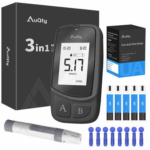 AuQty GUC: 3 In 1 Monitor (Cholesterol test kit, Glucose & Uric Acid)