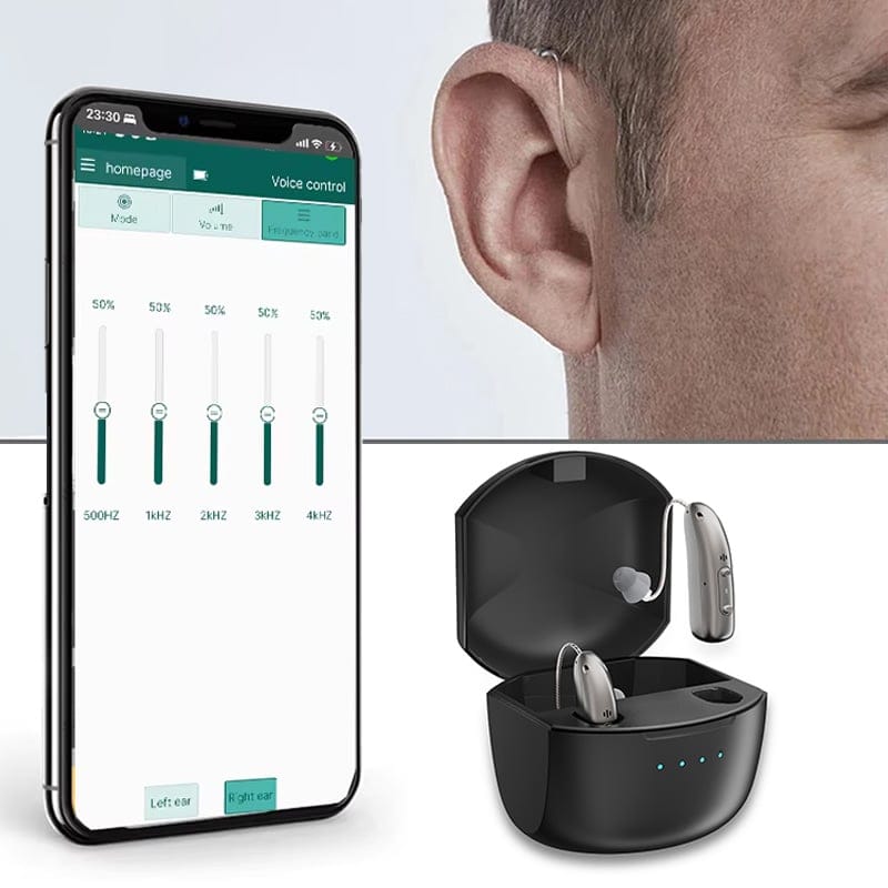 Rechargeable Behind ear hearing aids, Bluetooth with App control (Ref: R03L1) - Steezia