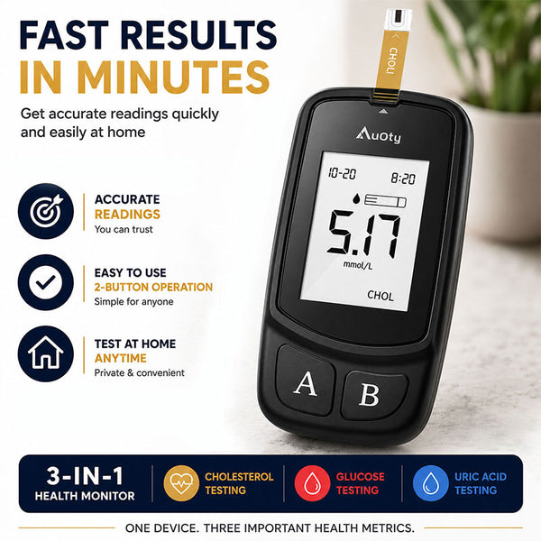 AuQty GUC 3-in-1 Health Monitor – Cholesterol, Glucose & Uric Acid Test Kit