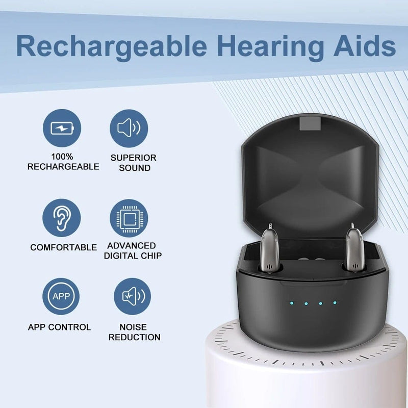 Rechargeable Behind ear hearing aids, Bluetooth with App control (Ref: R03L1) - Steezia