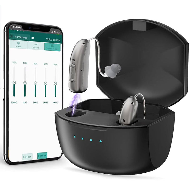 Rechargeable Behind ear hearing aids, Bluetooth with App control (Ref: R03L1) - Steezia