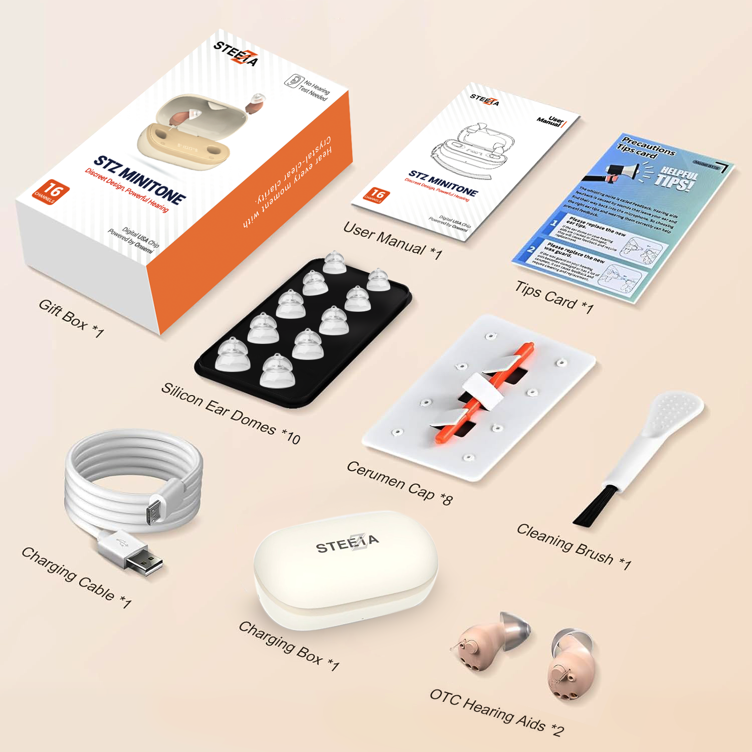 STZ Minitone ™ Rechargeable CIC hearing aids (Digital 16 channels chip)