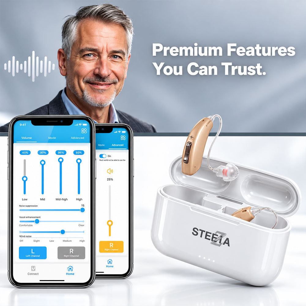 Bluetooth Hearing Aids – Rechargeable RIC Behind-the-Ear with App Control, Phone Calls & Music Streaming – Steezia hearing aids - STZ Harmony 