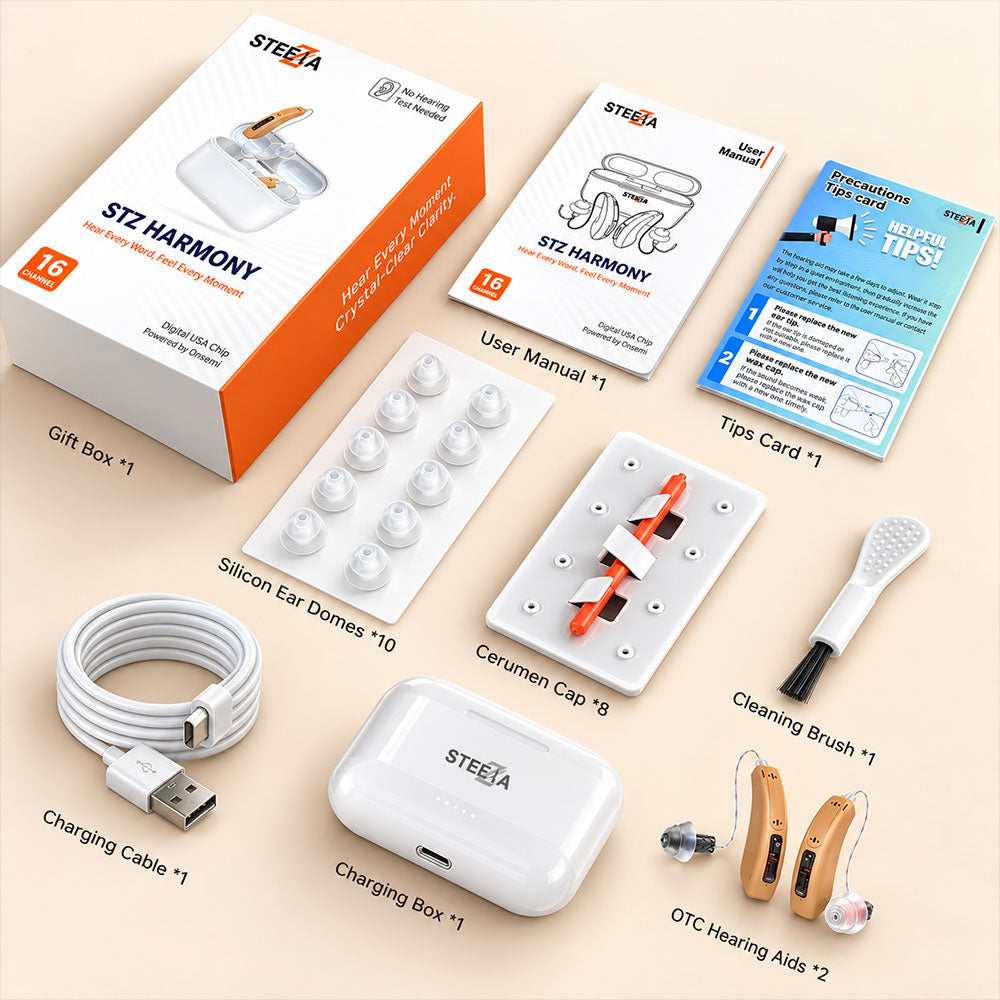 Bluetooth Hearing Aids – Rechargeable RIC Behind-the-Ear with App Control, Phone Calls & Music Streaming – Steezia hearing aids - STZ Harmony 