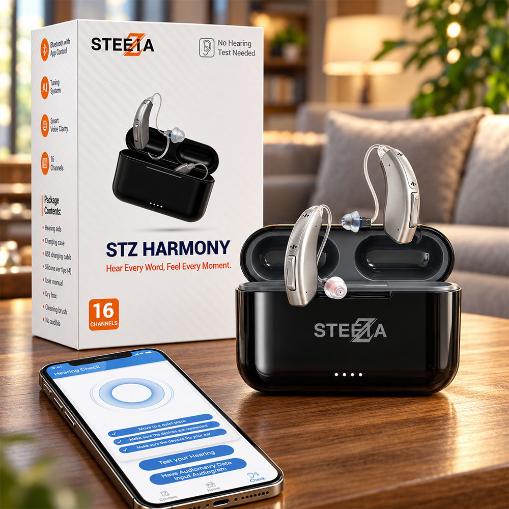 Bluetooth Hearing Aids – Rechargeable RIC Behind-the-Ear with App Control, Phone Calls & Music Streaming – Steezia hearing aids - STZ Harmony 