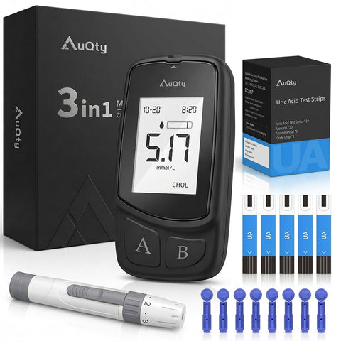 AuQty GUC: 3 In 1 Monitor (Cholesterol test kit, Glucose & Uric Acid) - Steezia